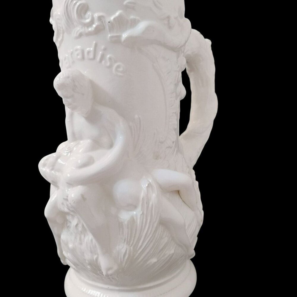 Antique Paradise Adam Eve Eden Snake Victorian Sex Swag Ceramic Stein White Mug - Picture 5 of 13